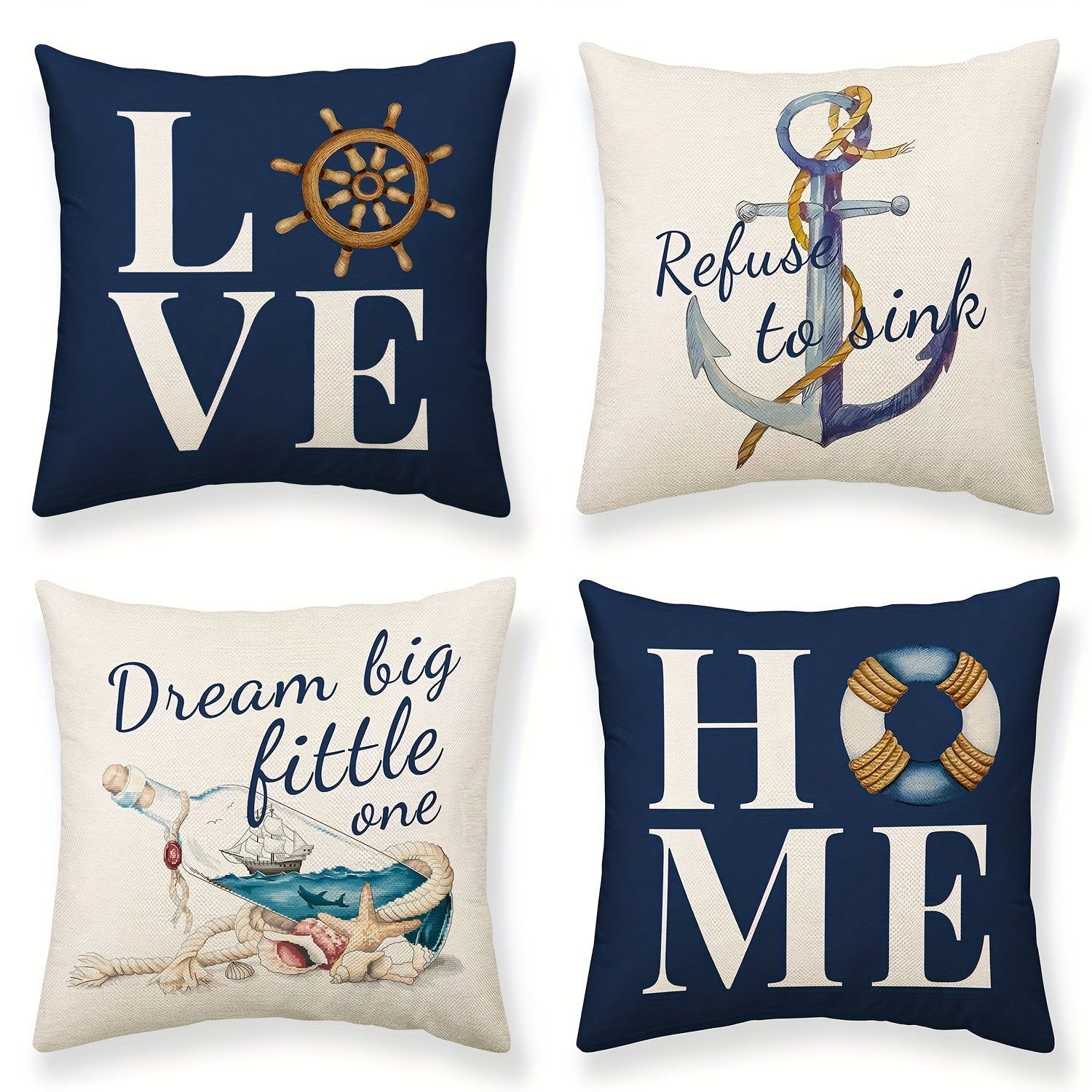 Polyester Linen Nautical Printed Throw Pillowcase Decor