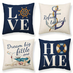 Polyester Linen Nautical Printed Throw Pillowcase Decor