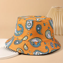 Cartoon Paisley Print Bucket Hat Orange Vintage Basin Hat