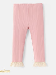 Baby Girl's Ribbed Knit Leggings Lace Up Trousers