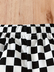 Girls Plaid Print Flare Leg Pants Elastic Waist Trousers