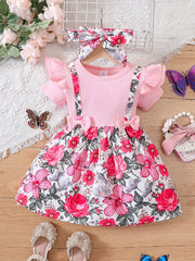 Toddler Girls Butterfly Graphic Suspenders Spliced Princess Dress