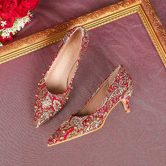 Pointed Toe Kitten Heel Pumps Slip-on Wedding Shoes