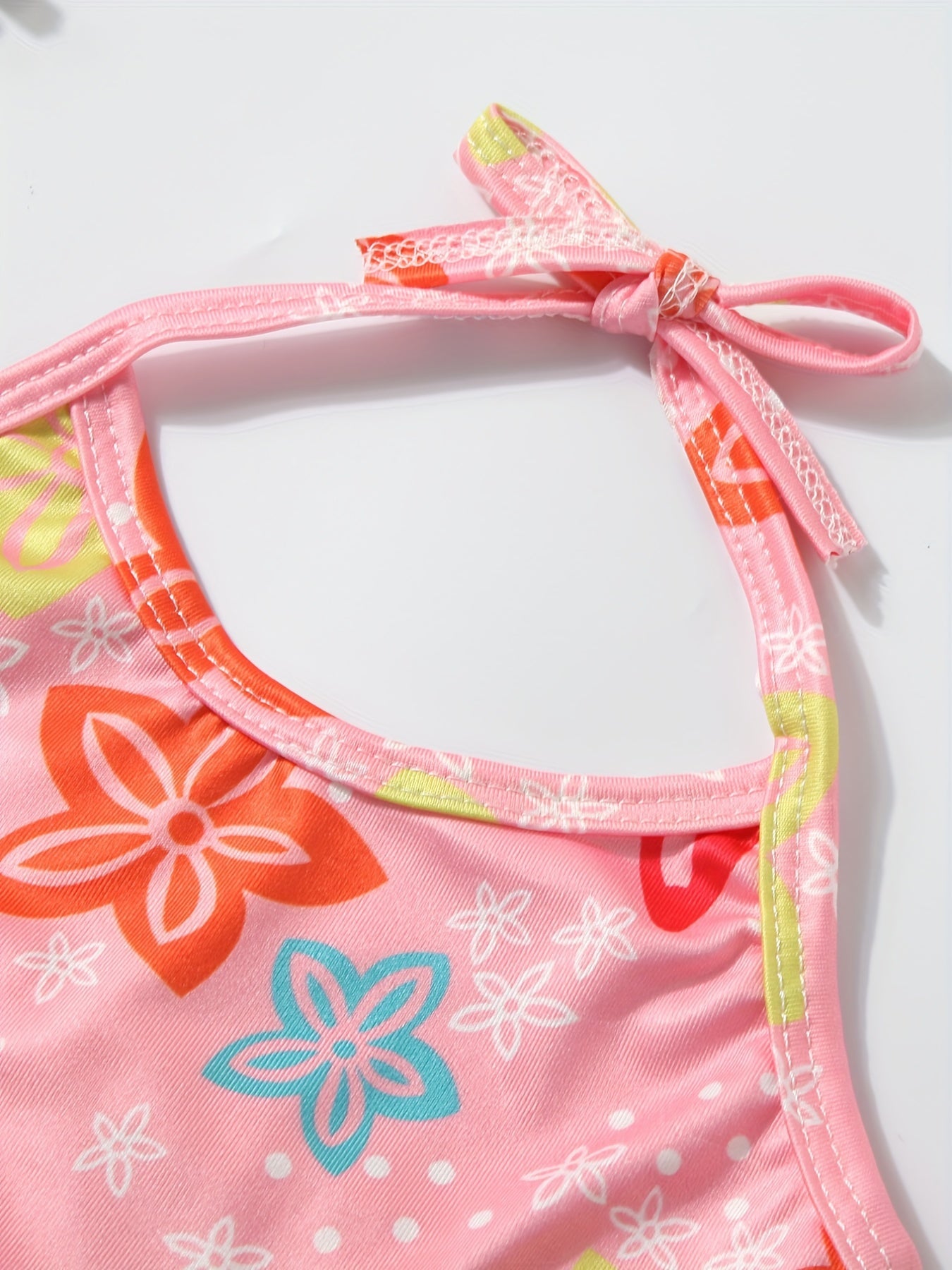 Toddler Girls Flowers Graphic Halter One Piece Swimsuit & Cap