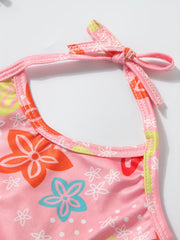 Toddler Girls Flowers Graphic Halter One Piece Swimsuit & Cap