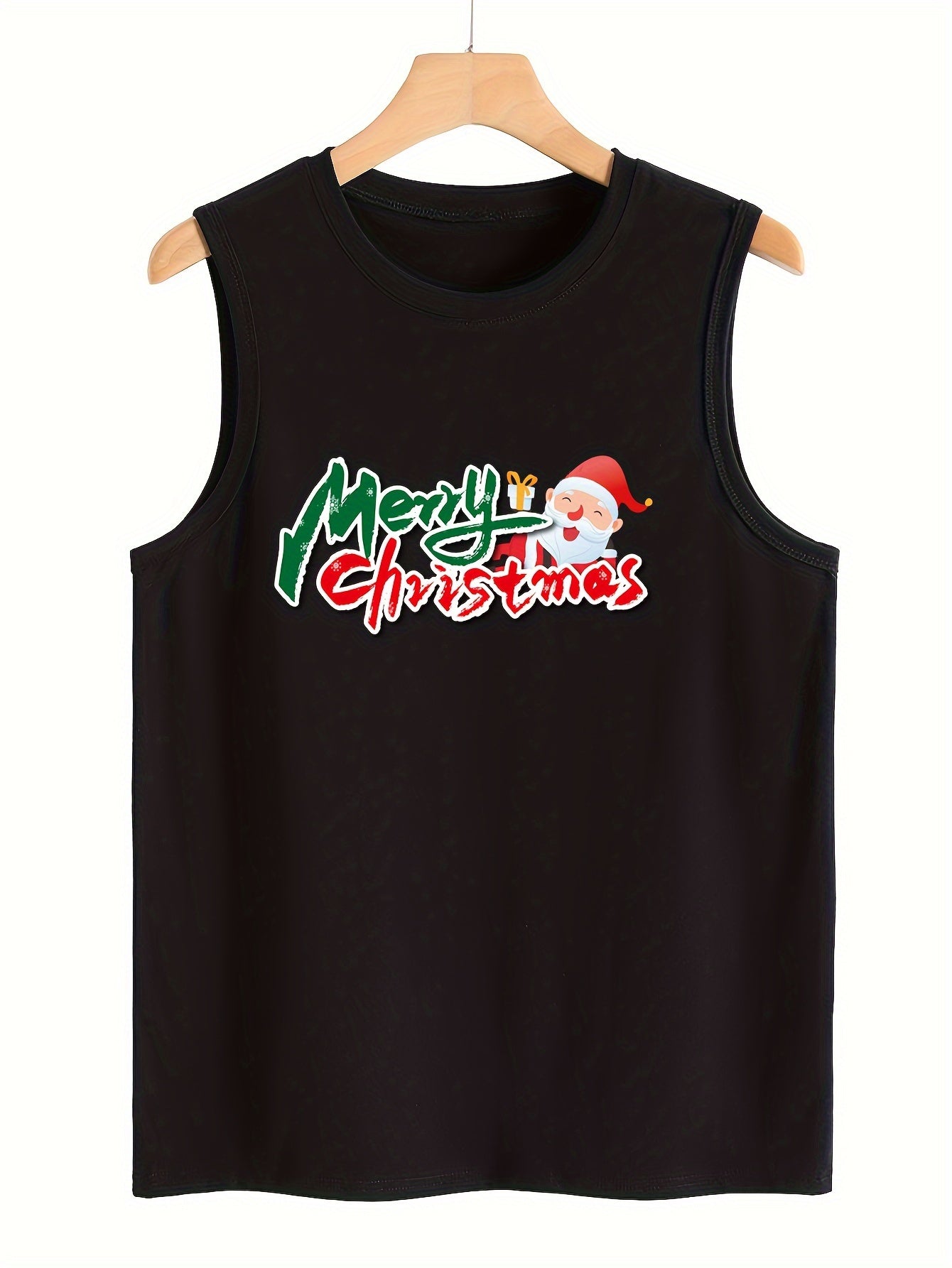 Santa Claus & Letter Print Sleeveless Sports Vest Women's Activewear
