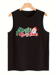 Santa Claus & Letter Print Sleeveless Sports Vest Women's Activewear