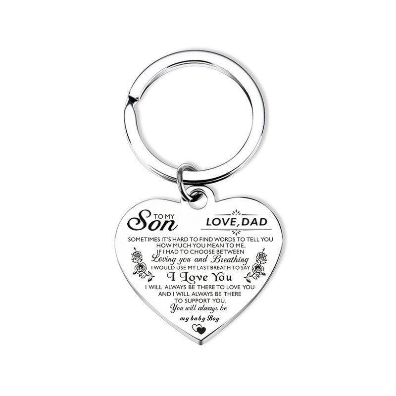 Stainless Steel Heart Pendant Keychain for Daughter and Son