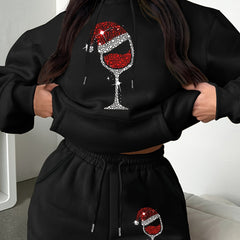Women's Plus Size Christmas Hoodie & Shorts Outfit Set