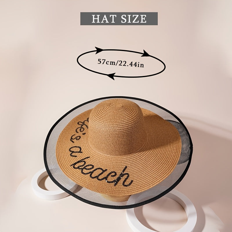 Oversized Lace Brim Sun Hat Women's Breathable Straw Hat LIFE'S A BEACH