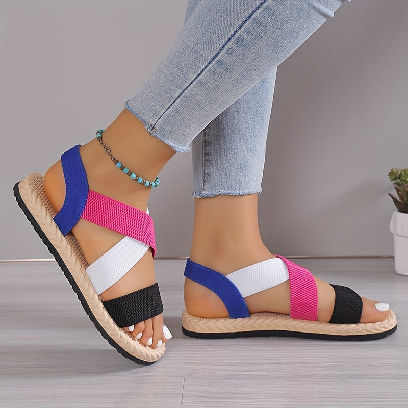 Colorful Straps Sandals Slingback Elastic Band Flat Shoes