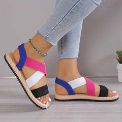 Colorful Straps Sandals Slingback Elastic Band Flat Shoes