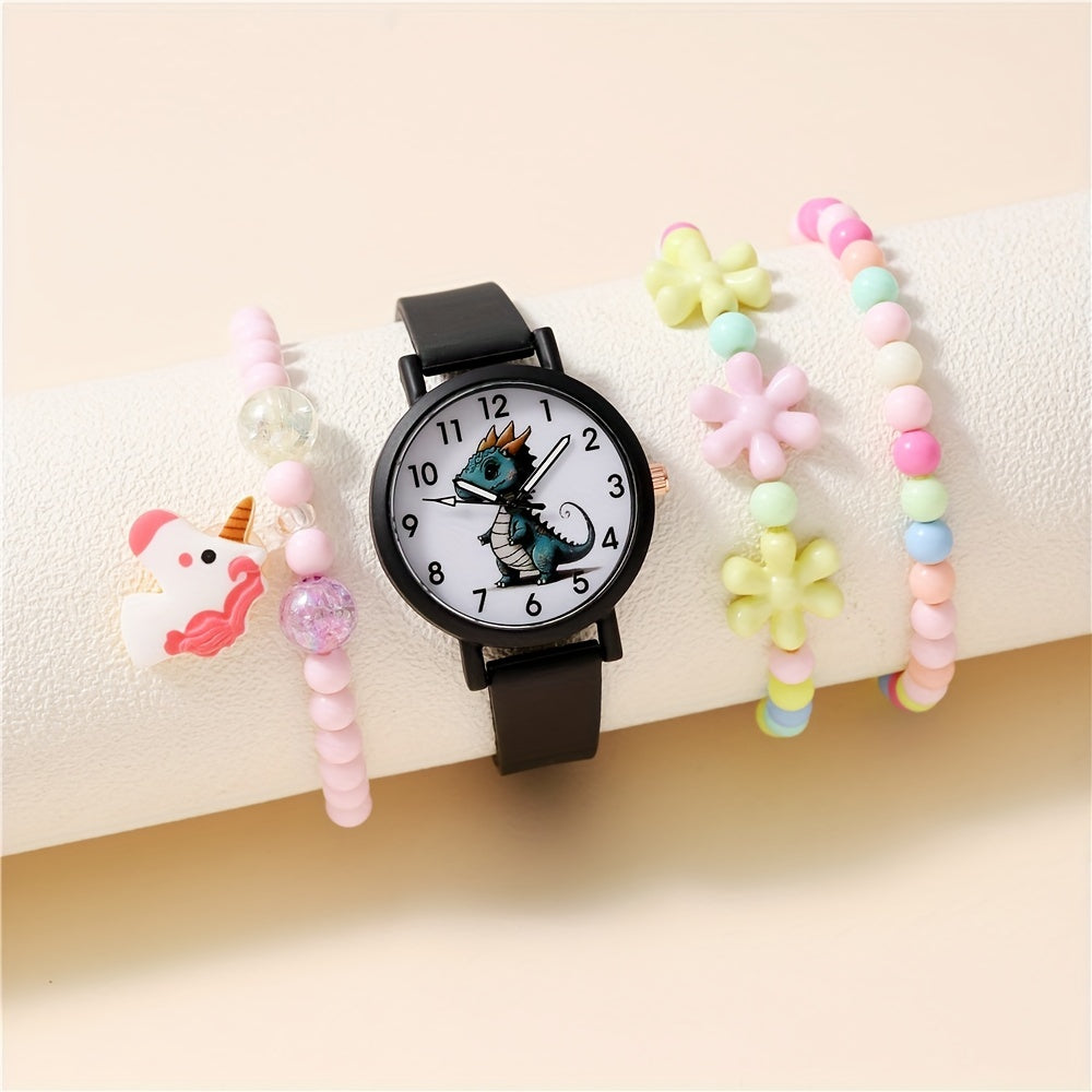 Kids Cartoon Dinosaur Silicone Watch Set