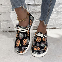 Spider & Pumpkin Pattern Slip On Canvas Shoes Halloween