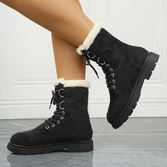 Women's Plush Lined Snow Boots Thermal Lace Up Mid Calf Combat Boots