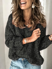 Casual Sweater Women's Plus Solid V Neck Pullover Jumper