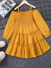 Girls' Cold Shoulder Boho Dress with Flounce Trim