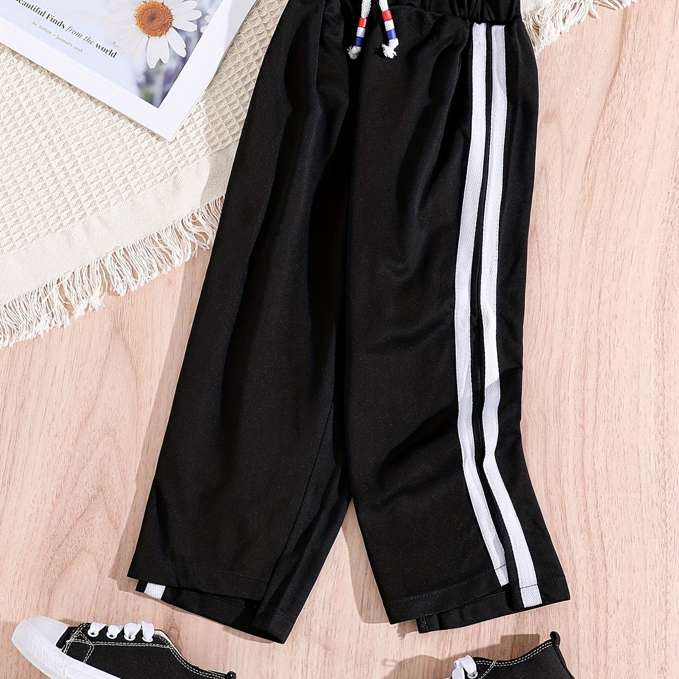 Toddler Girls Contrast Binding Sweatpants Elastic Waist Drawstring Casual Loose