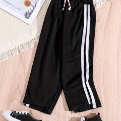 Toddler Girls Contrast Binding Sweatpants Elastic Waist Drawstring Casual Loose