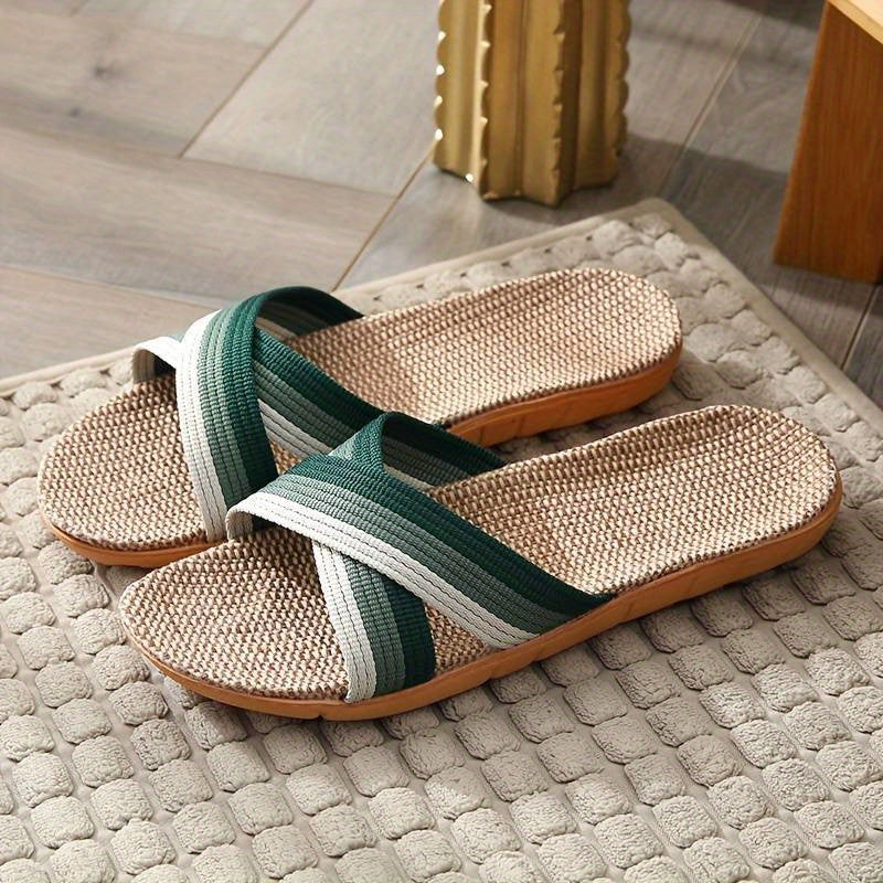 Women's Cross Strap Flat Slides Casual Slip On Beach Shoes