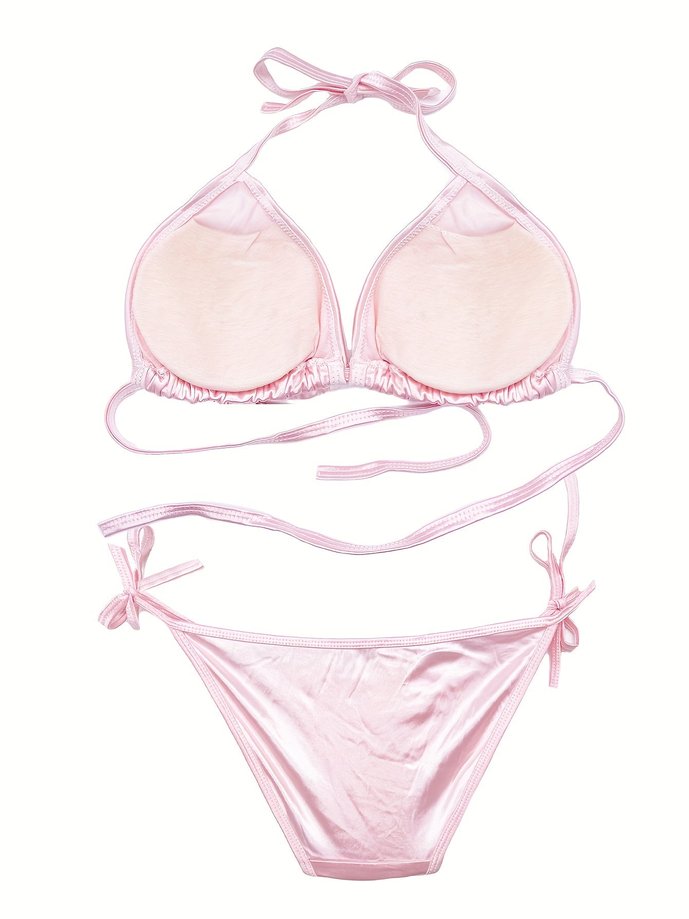 Strappy Lingerie Set Halter Bra & Bikini Panties Women's Sexy