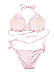 Strappy Lingerie Set Halter Bra & Bikini Panties Women's Sexy