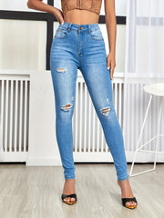 Distressed Skinny Jeans High Stretch Denim Pants