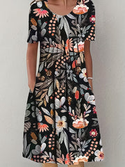 Floral Print Ruched Dress with Pockets