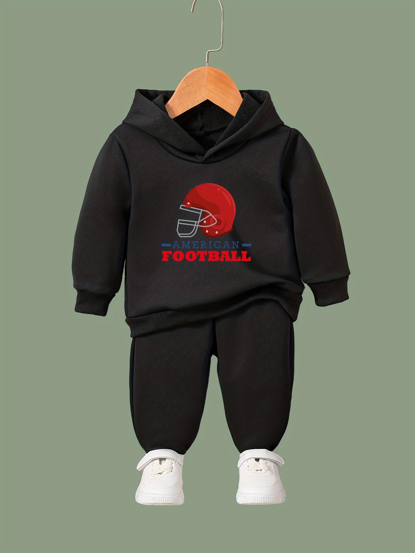 2pcs Helmet Print Girls Hoodies Jogger Pants Set For Sports