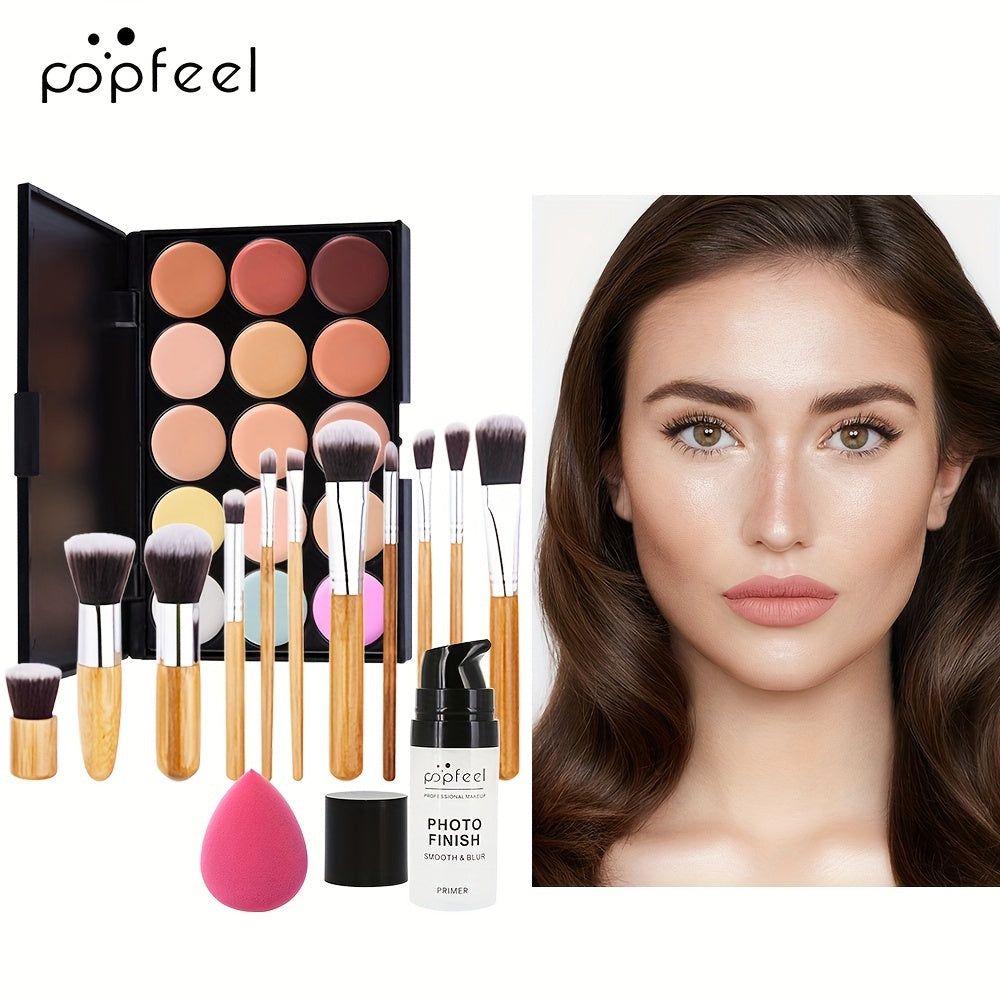 Face Makeup Set Primer Concealer Palette Powder Puff 11 Pcs Brushes