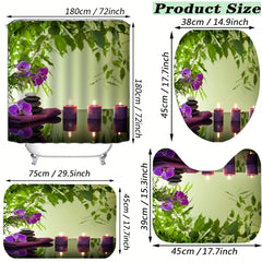 4pc Printed Bathroom Set Waterproof Shower Curtain & Rug