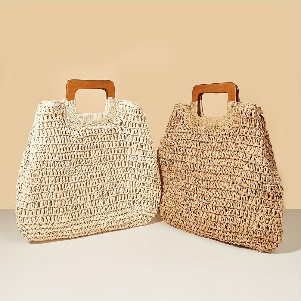 Vintage Straw Handbag Women's Woven Summer Beach Bag Knitted Tote for Holiday