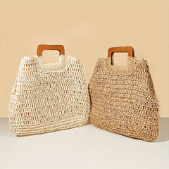 Vintage Straw Handbag Women's Woven Summer Beach Bag Knitted Tote for Holiday