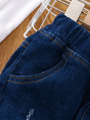 Girls Cartoon Embroidered Denim Trousers