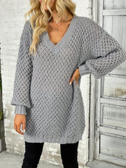 Solid Knit Sweater V Neck Long Sleeve Solid Sweater Women's Clothing