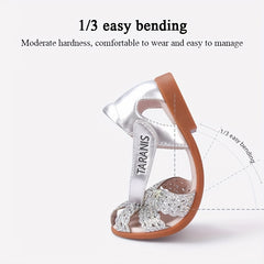 TARANIS Girls Glitter Ankle Strap Sandals With Rhinestone Decor