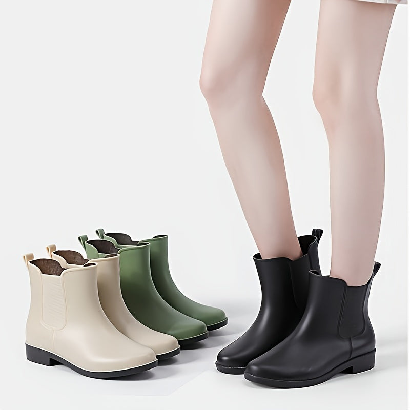 Women's Short Tube Solid Warm Rain Boots