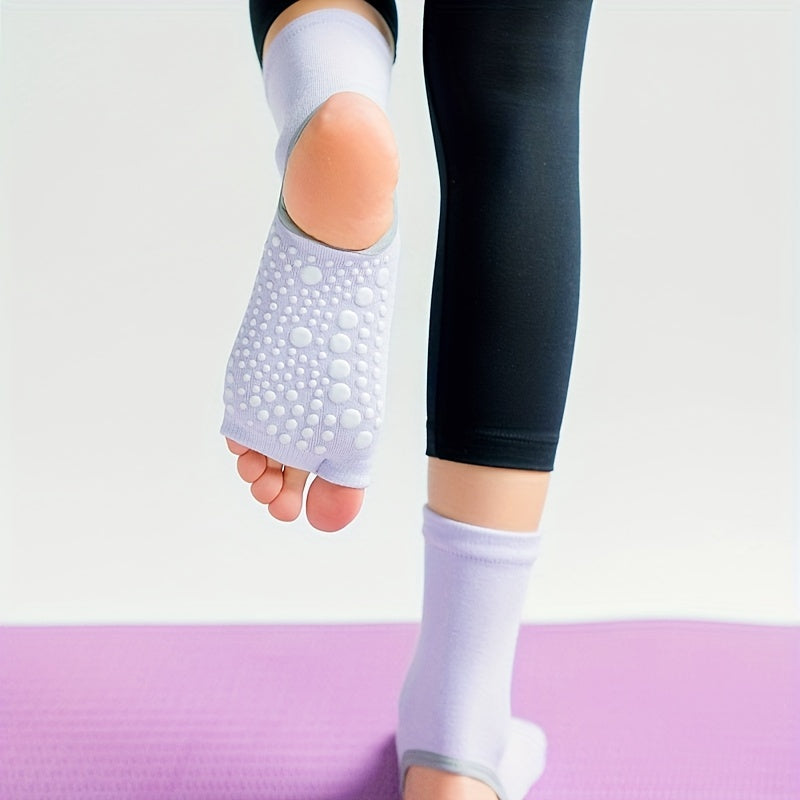 2 Toe Split Yoga Socks Non Slip Mid Calf Socks Grips Pilates Barre Ballet