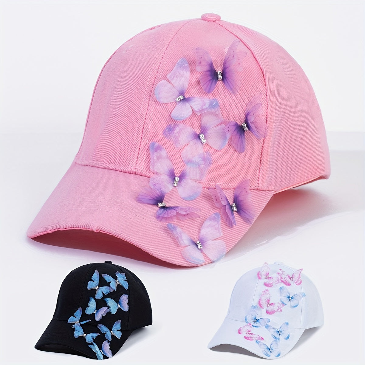 Gradient Butterfly Baseball Cap Solid Y2K Sun Hats Adjustable
