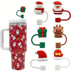 6pcs Christmas Silicone Straw Cap Dustproof Cover Plug