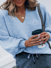 Lantern Sleeve V Neck Sweater