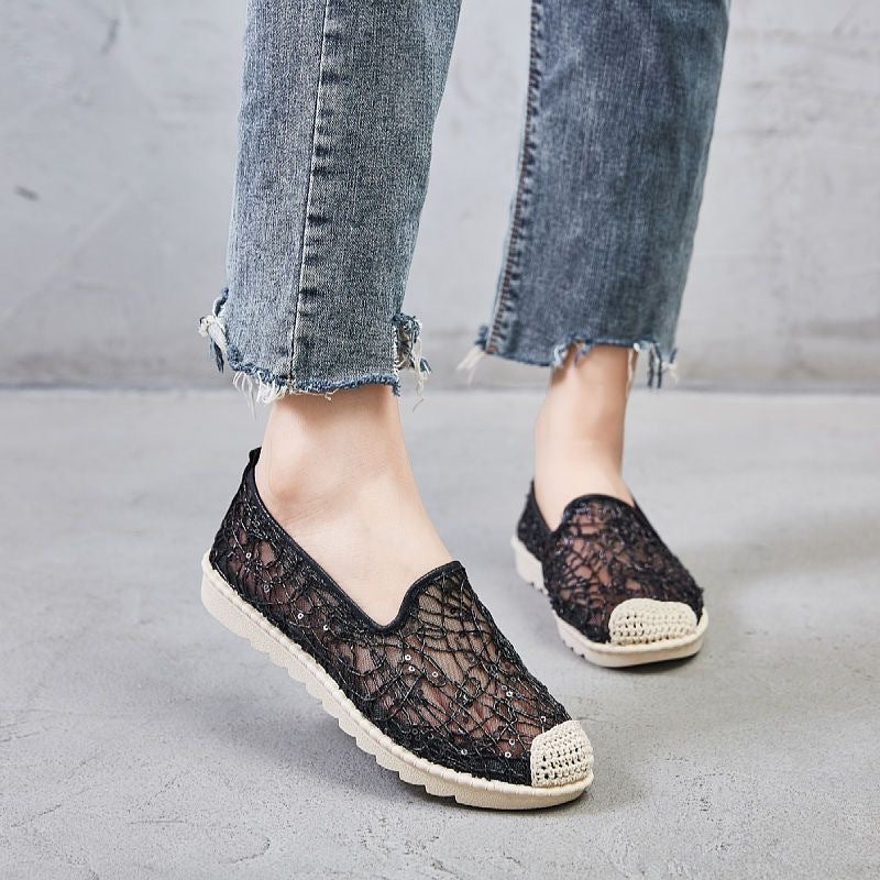 Women's Sequins Decor Espadrille Walking Shoes Mesh Flat Casual Sneakers