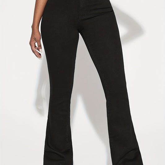 High Waist Flared Jeans High Rise Bell Bottom Slash Pockets