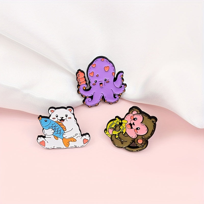 Animal Brooch Set Monkey Octopus Bear Pins for Girls Gift & Decoration