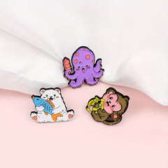 Animal Brooch Set Monkey Octopus Bear Pins for Girls Gift & Decoration