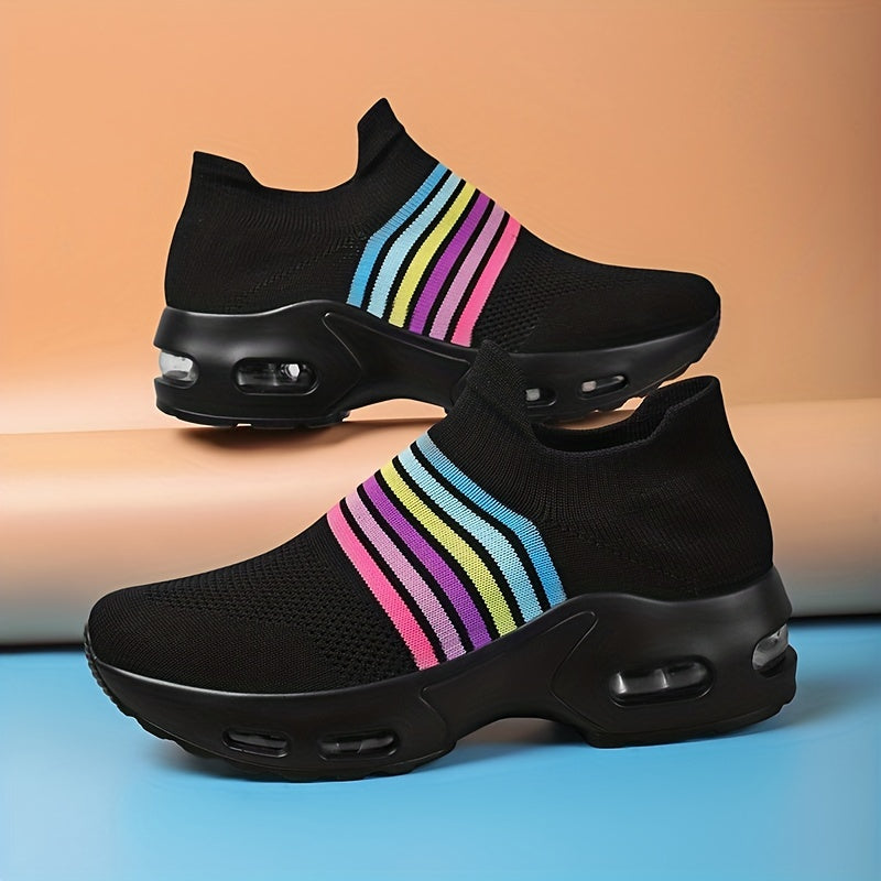 Women's Air Cushion Sock Sneakers Chunky Heel Slip On Sports Shoes