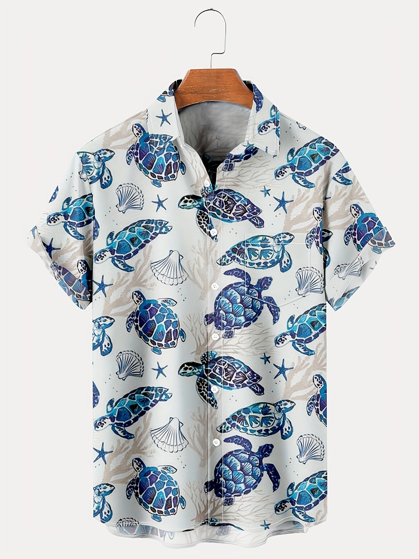 Hawaiian Style Turtle Print Men's Short Sleeve Shirt