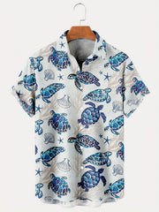 Hawaiian Style Turtle Print Men's Short Sleeve Shirt