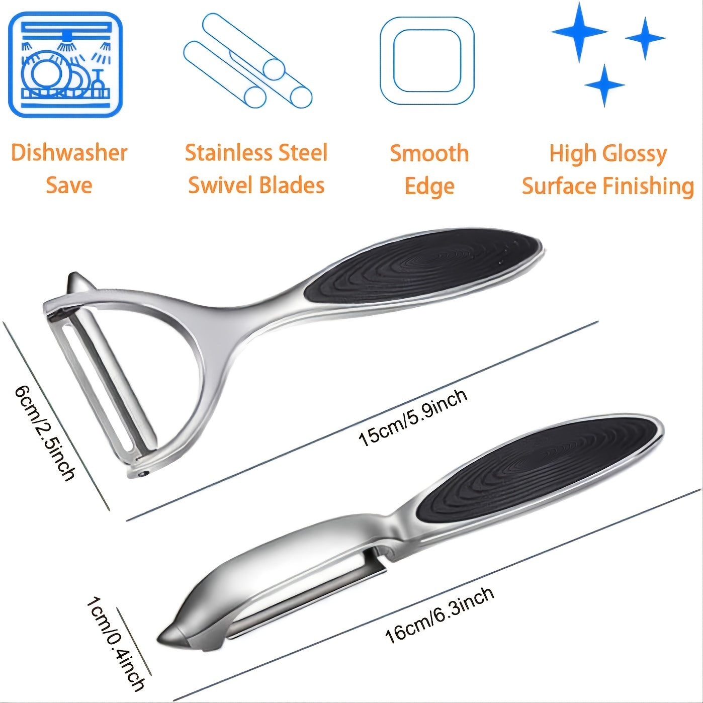 2pcs Stainless Steel Fruit and Vegetable Peelers with Non Slip Handle