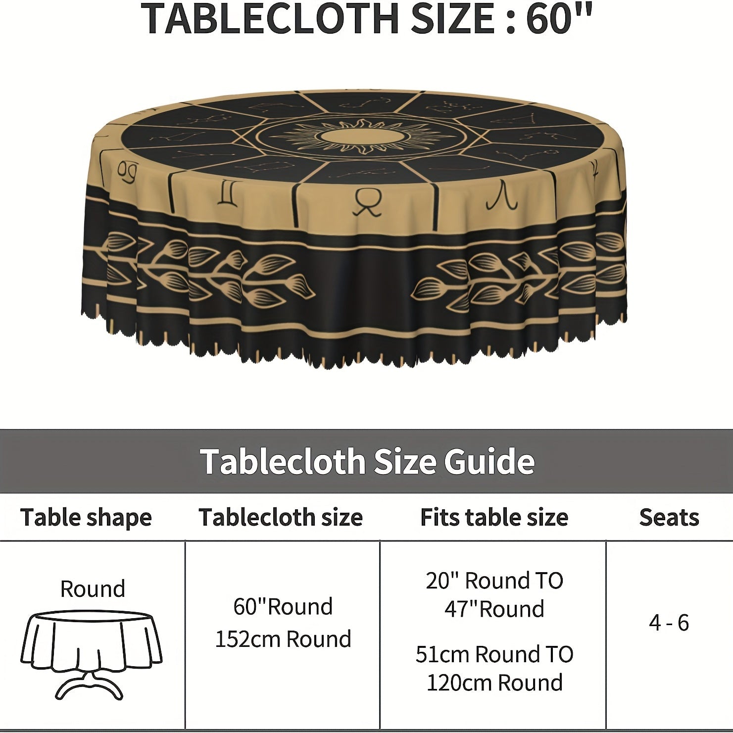 Horoscope Pattern Tarot Tablecloth Waterproof Stain Circle Table Game Cover